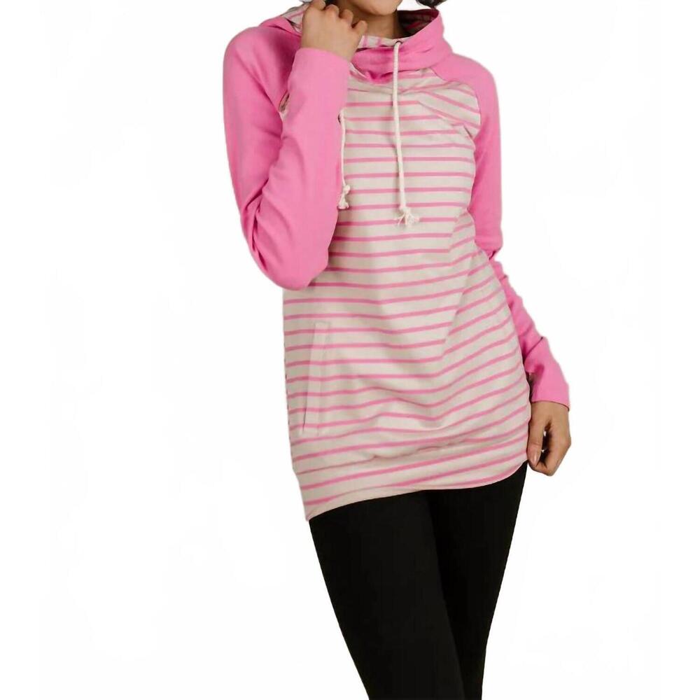 NEW AMPERSAND AVE doublehood sweatshirt in flamingo stripe